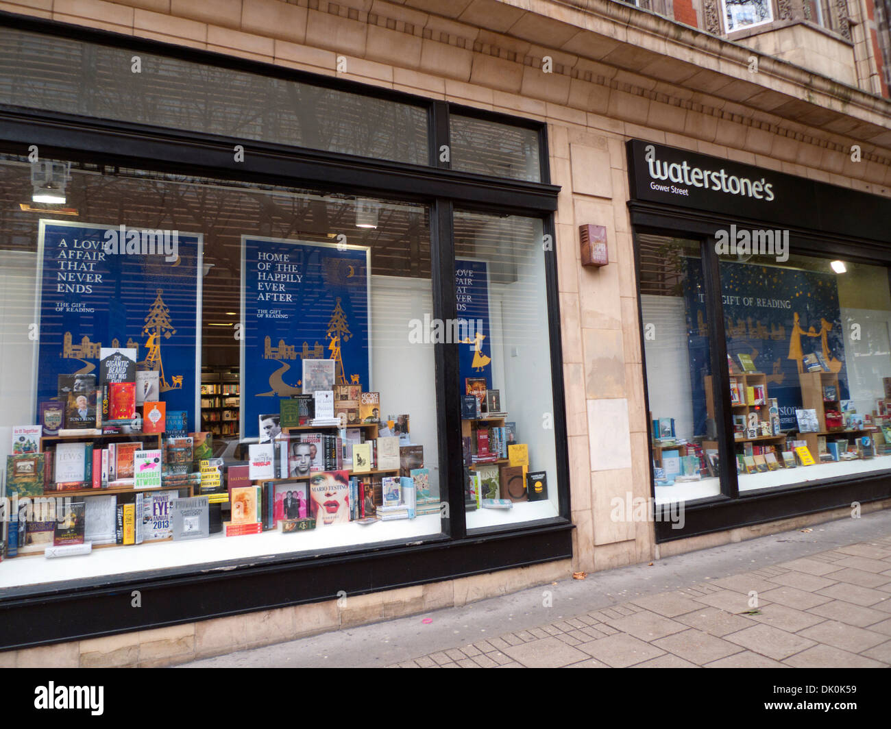 Waterstones Book Shop display at Christmas in Gower Street London WC1
