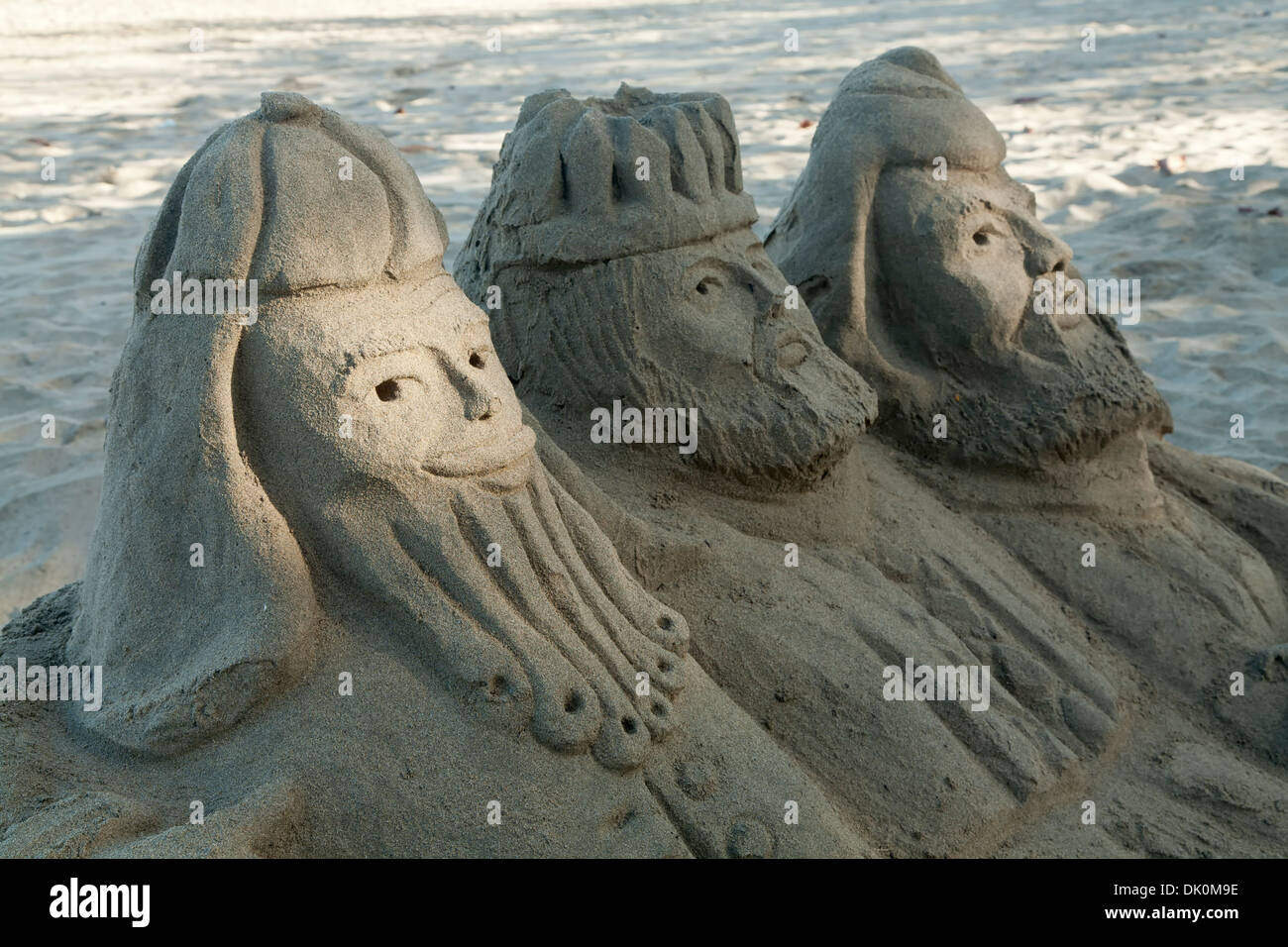 Three Kings sand sculpture, Aguadilla Beach, Aguadilla, Puerto Rico Stock Photo
