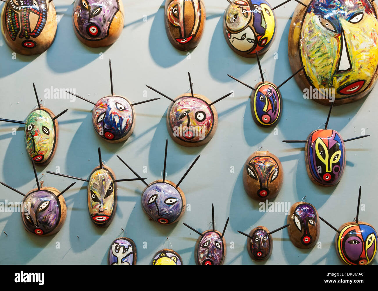 Colorful festival masks, La Calle, Old San Juan, Puerto Rico Stock Photo