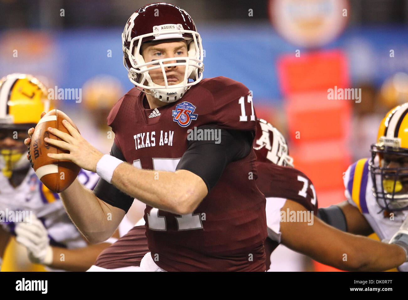 Jan. 7, 2011 - Arlington, Texas, U.S. - Texas A&M Aggies QB/WR RYAN TANNEHILL (#17) looks to the sideline for a pass. The LSU Tigers defeated the Texas A&M Aggies 41-24 in the 2010 AT&T Cotton Bowl at Dallas Cowboys Stadium. (Credit Image: © Anthony Vasser/Southcreek Global/ZUMAPRESS.com) Stock Photo