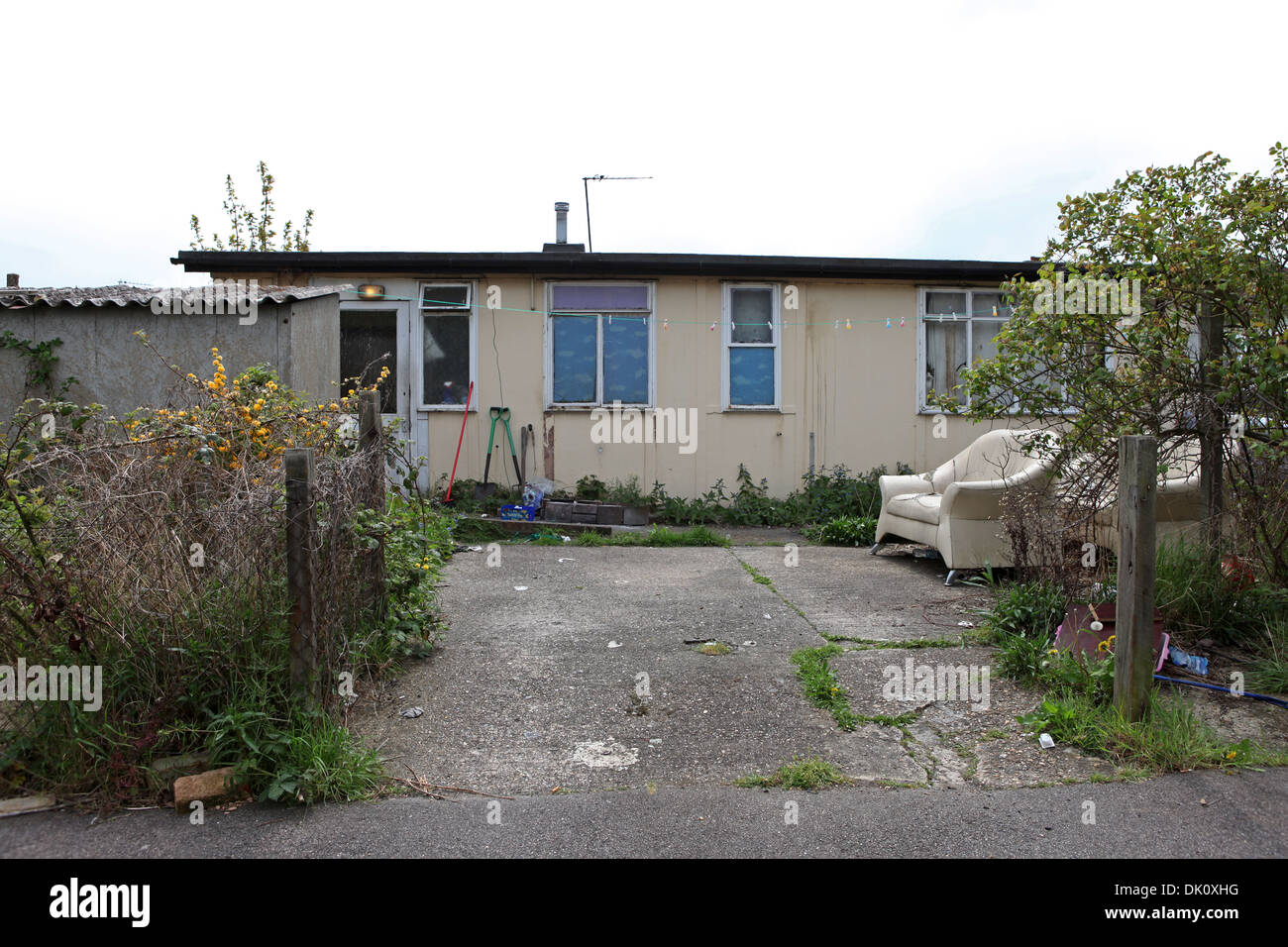 Post-war prefab on the Excalibur Estate, Caford, London. Lewisham Council is to demolish the 186 prefabs of the estate Stock Photo