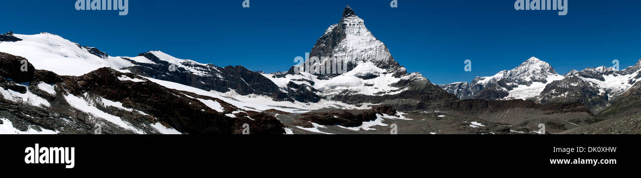a panoramic view of the mountain Matterhorn in the Swiss alps Stock Photo