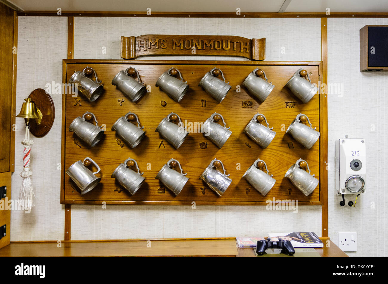 Belfast, Northern Ireland. 30th Nov 2013 - Officers' pewter tankards in the Wardroom of HMS Monmouth, a Royal Navy type 23 Frigate. Credit:  Stephen Barnes/Alamy Live News Stock Photo