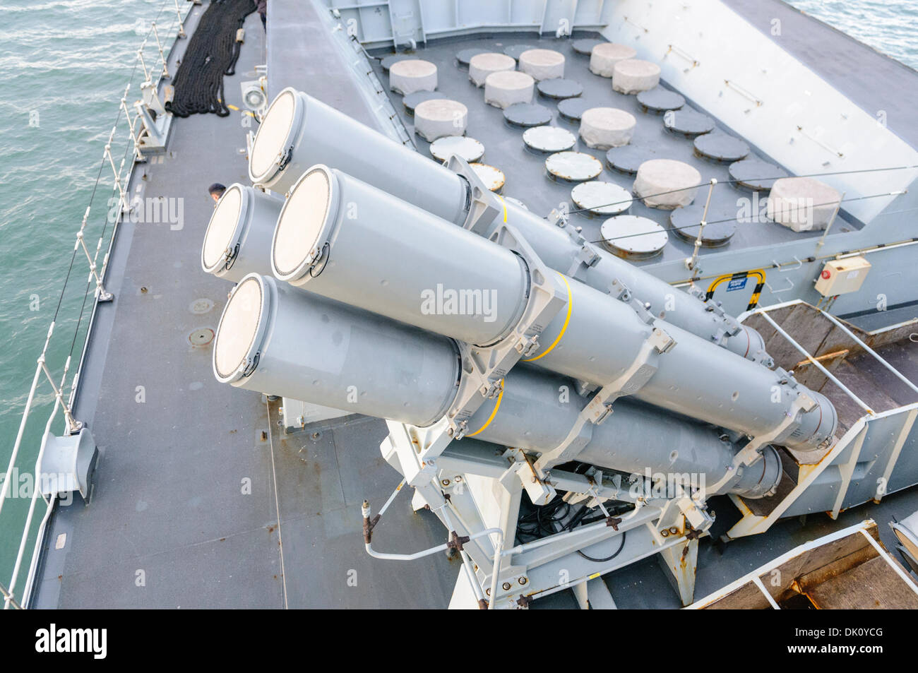 Belfast, Northern Ireland. 30th Nov 2013 - Harpoon missile quad-launcher on board HMS Monmouth, a Royal Navy type 23 Frigate Credit:  Stephen Barnes/Alamy Live News Stock Photo