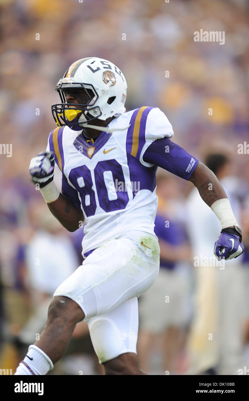 LSU Tigers wide receiver Jarvis Landry (80) celebrates after a big hit on  special teams during the Div. 1 NCAA football game between the LSU Tigers  and the Auburn Tigers at Tiger