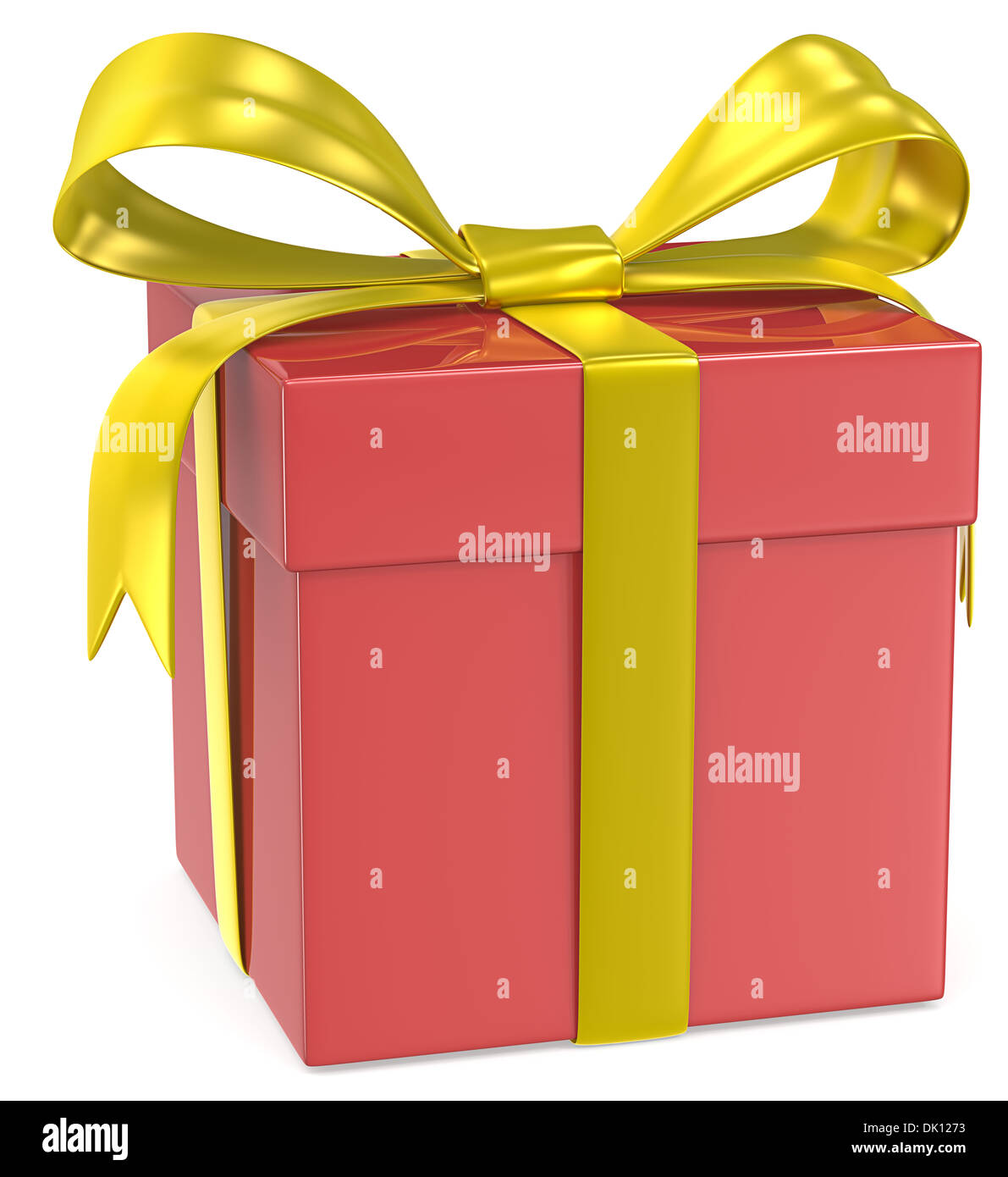 Christmas Gift Box. Classic Gift Box. Red with Gold ribbons Stock
