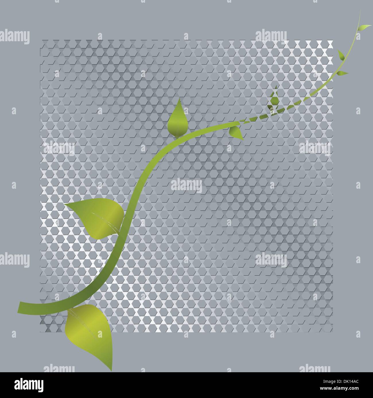 Vector illustration of green shoots and metal mesh Stock Vector
