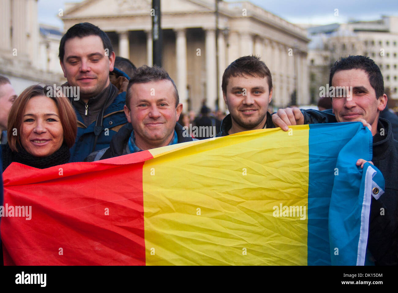 London, UK. 1st December 2013. Members of London's Romanian community celebrate their country's national day with food, music, art and dancing in Trafalgar Square. Credit:  Paul Davey/Alamy Live News Stock Photo