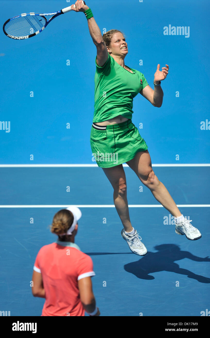 Jan. 16, 2011 - Melbourne, Victoria, Australia - Samantha Stosur and Kim Clijsters at the Rally For Relief charity exhibition match by top players of the 2011 Australian Open at Melbourne Park. (Credit Image: © Sydney Low/Southcreek Global/ZUMAPRESS.com) Stock Photo