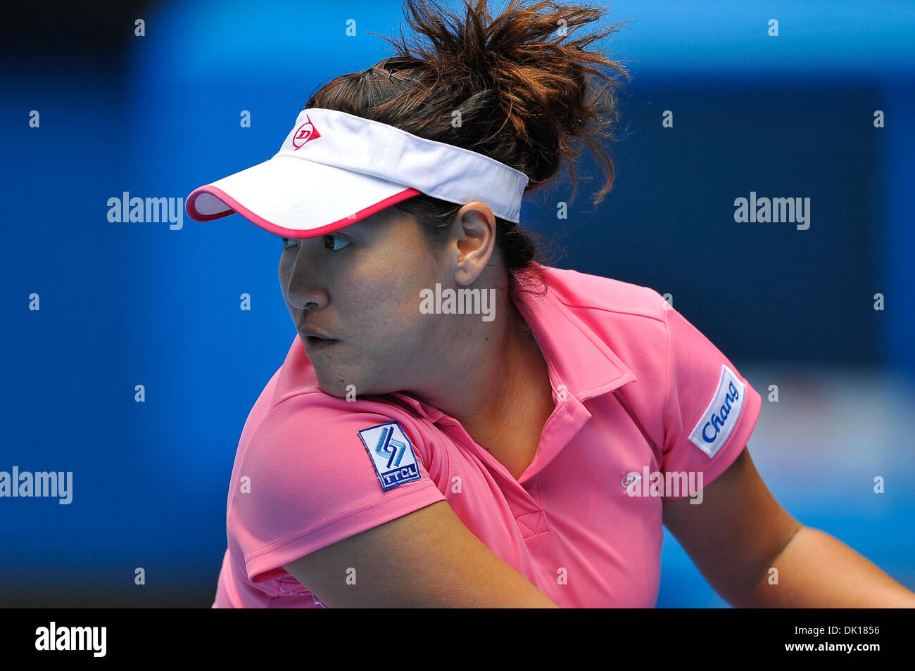 Jan. 17, 2011 - Melbourne, Victoria, Australia - Tamarine Tanasugarn (THA) in action during her first round match against Maria Sharapova (RUS) on day one of the 2011 Australian Open at Melbourne Park, Australia. (Credit Image: © Sydney Low/Southcreek Global/ZUMAPRESS.com) Stock Photo