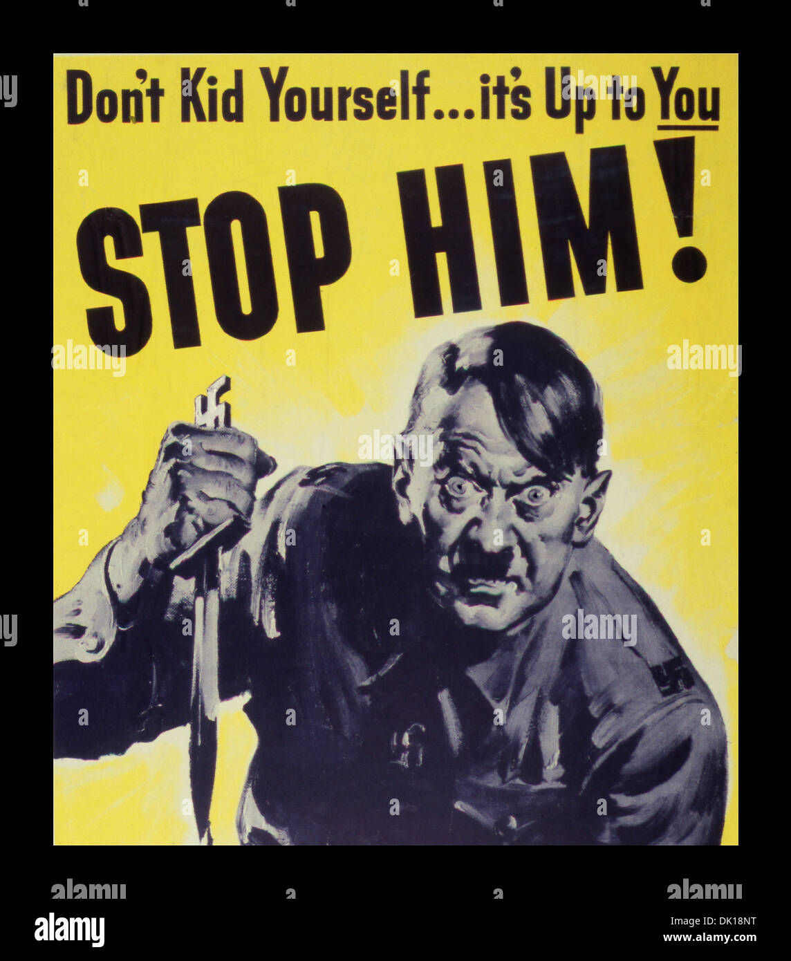 WW2 anti German propaganda poster illustrating a demonic Adolf Hitler with a Nazi dagger and swastika Stock Photo