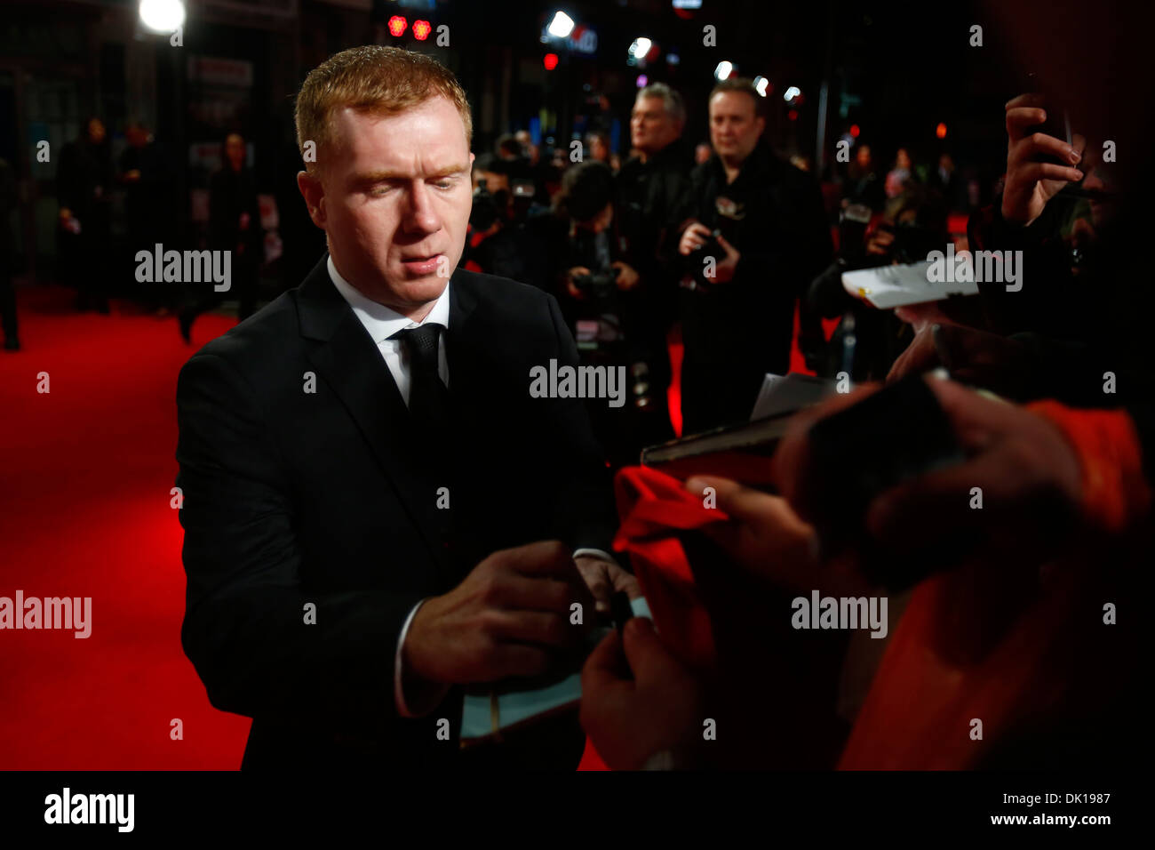 Former Manchester United and England soccer player Paul Scholes arrives for the world premiere of the documentary 'The Class of Stock Photo