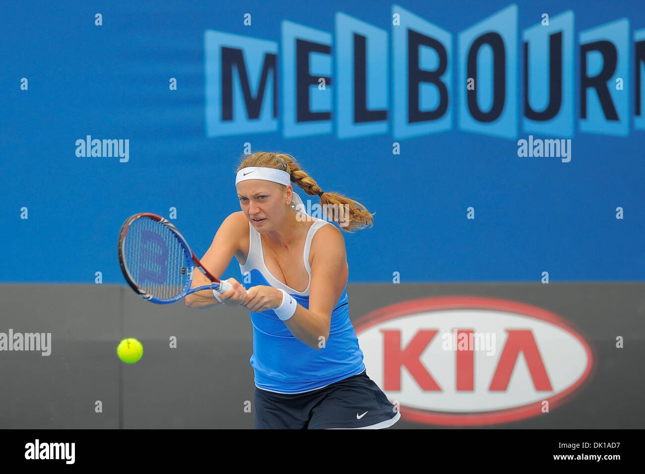 Jan. 18, 2011 - Melbourne, Victoria, Australia - Petra Kvitova (CZE) in action during her first round match against Sally Peers (AUS) on day two of the 2011 Australian Open at Melbourne Park, Australia. (Credit Image: © Sydney Low/Southcreek Global/ZUMAPRESS.com) Stock Photo