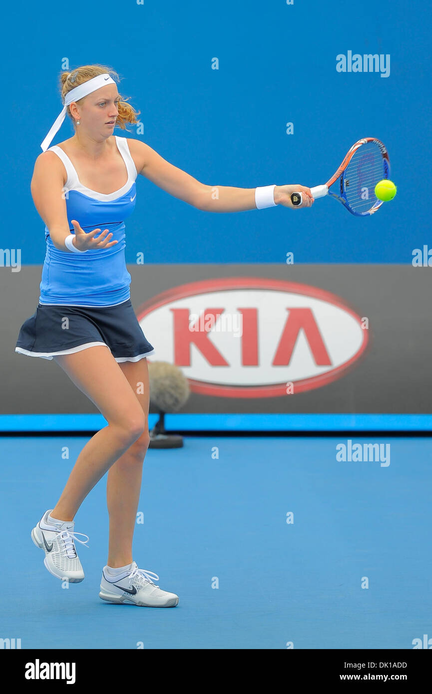 Jan. 18, 2011 - Melbourne, Victoria, Australia - Petra Kvitova (CZE) in action during her first round match against Sally Peers (AUS) on day two of the 2011 Australian Open at Melbourne Park, Australia. (Credit Image: © Sydney Low/Southcreek Global/ZUMAPRESS.com) Stock Photo