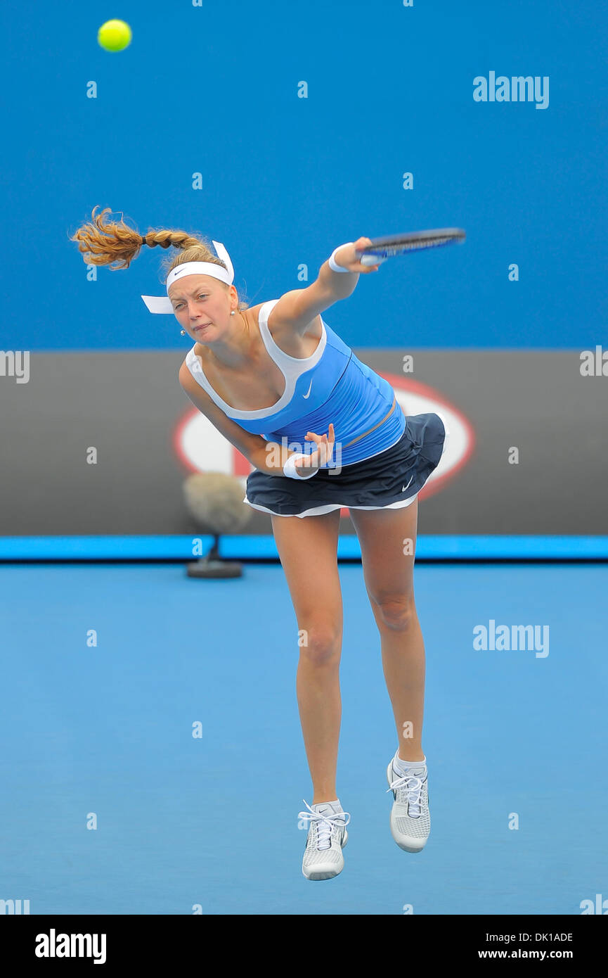 Jan. 18, 2011 - Melbourne, Victoria, Australia - Petra Kvitova (CZE) in action during her first round match against Sally Peers (AUS) on day two of the 2011 Australian Open at Melbourne Park, Australia. (Credit Image: © Sydney Low/Southcreek Global/ZUMAPRESS.com) Stock Photo