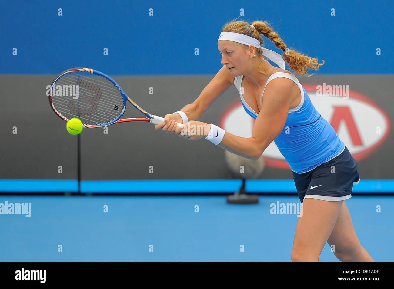 Jan. 18, 2011 - Melbourne, Victoria, Australia - Petra Kvitova (CZE) in action during her first round match against Sally Peers (AUS) on day two of the 2011 Australian Open at Melbourne Park, Australia. (Credit Image: © Sydney Low/Southcreek Global/ZUMAPRESS.com) Stock Photo