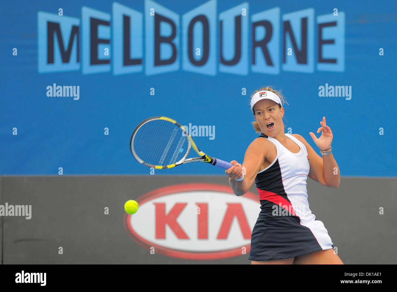Jan. 18, 2011 - Melbourne, Victoria, Australia - Sophie Ferguson (AUS) in action during her first round match against Petra Martic (CRO) on day two of the 2011 Australian Open at Melbourne Park, Australia. (Credit Image: © Sydney Low/Southcreek Global/ZUMAPRESS.com) Stock Photo