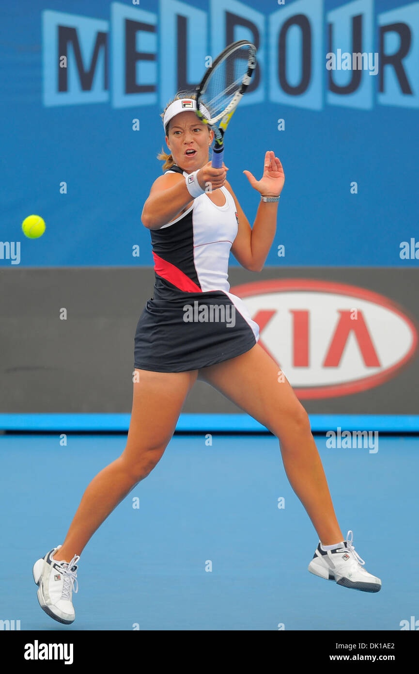 Jan. 18, 2011 - Melbourne, Victoria, Australia - Sophie Ferguson (AUS) in action during her first round match against Petra Martic (CRO) on day two of the 2011 Australian Open at Melbourne Park, Australia. (Credit Image: © Sydney Low/Southcreek Global/ZUMAPRESS.com) Stock Photo