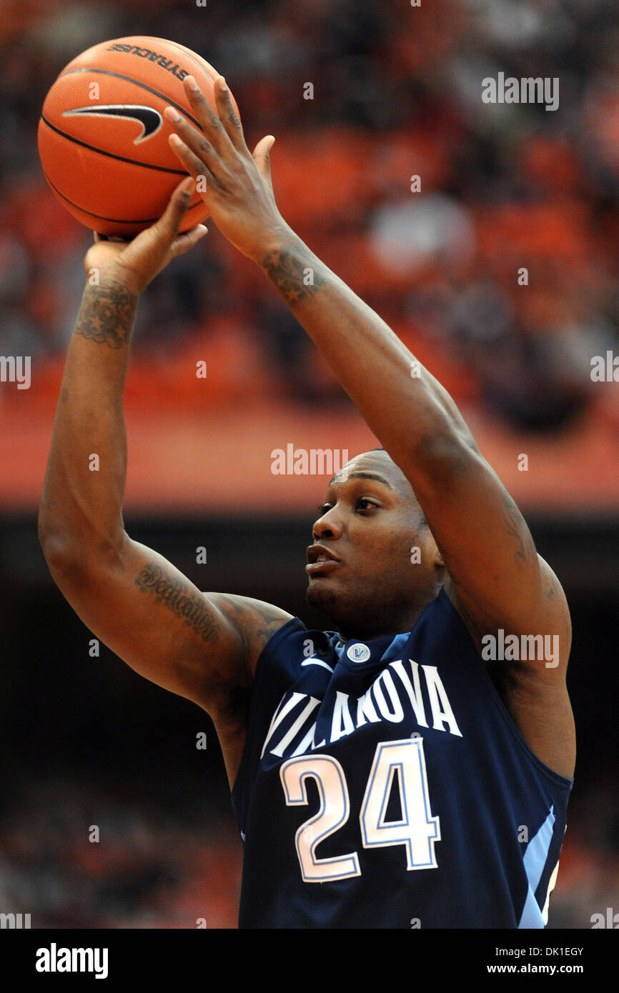 Jan. 22, 2011 - Syracuse, New York, United States of America - Villanova Wildcats guard Corey Stokes (24) takes the three point shot in the first half against Syracuse. Villanova leads Syracuse 40-29 at the half at the Carrier Dome in Syracuse, NY. (Credit Image: © Michael Johnson/Southcreek Global/ZUMAPRESS.com) Stock Photo