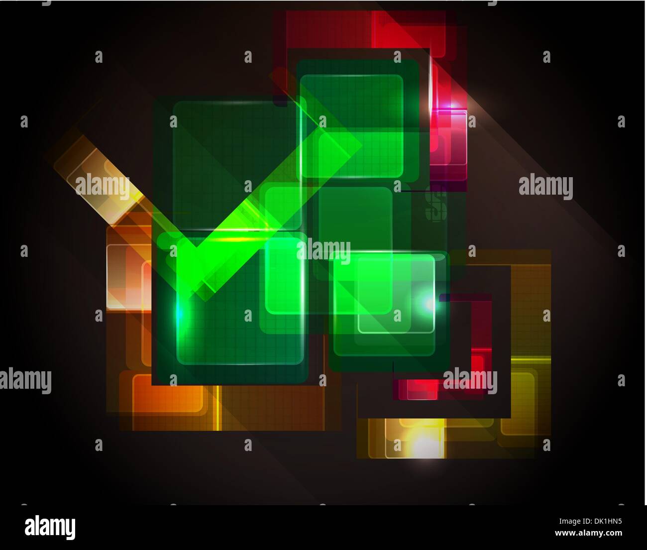 Abstract glowing squares on black Stock Vector