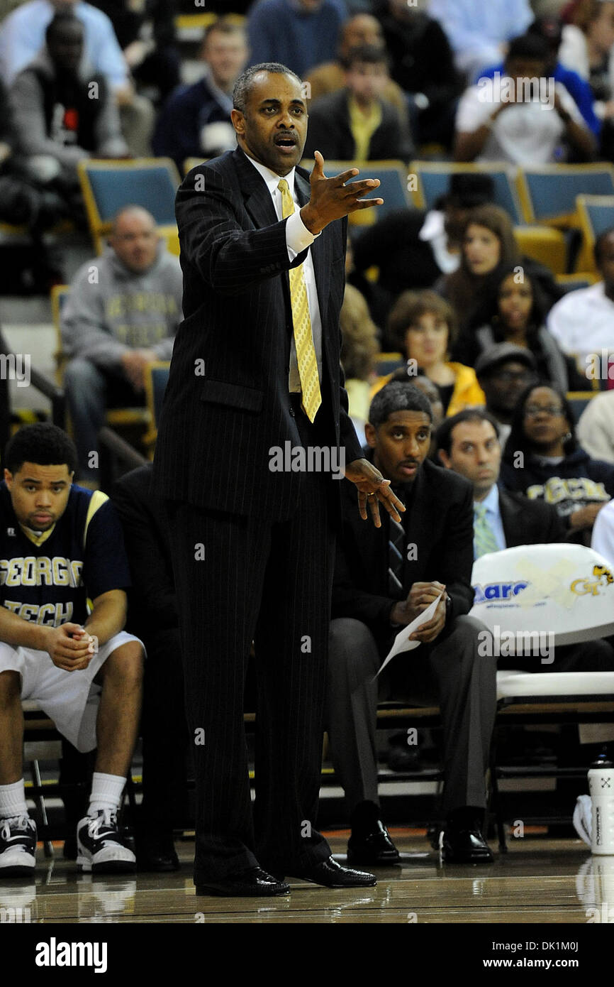 Jan. 25, 2011 - Atlanta, Georgia, United States of America - Georgia Tech head coach Paul Hewitt in a game against Virginia Tech  at Alexander Memorial Coliseum in Atlanta Georgia.  Georgia Tech Wins 72-57 (Credit Image: © Marty Bingham/Southcreek Global/ZUMAPRESS.com) Stock Photo