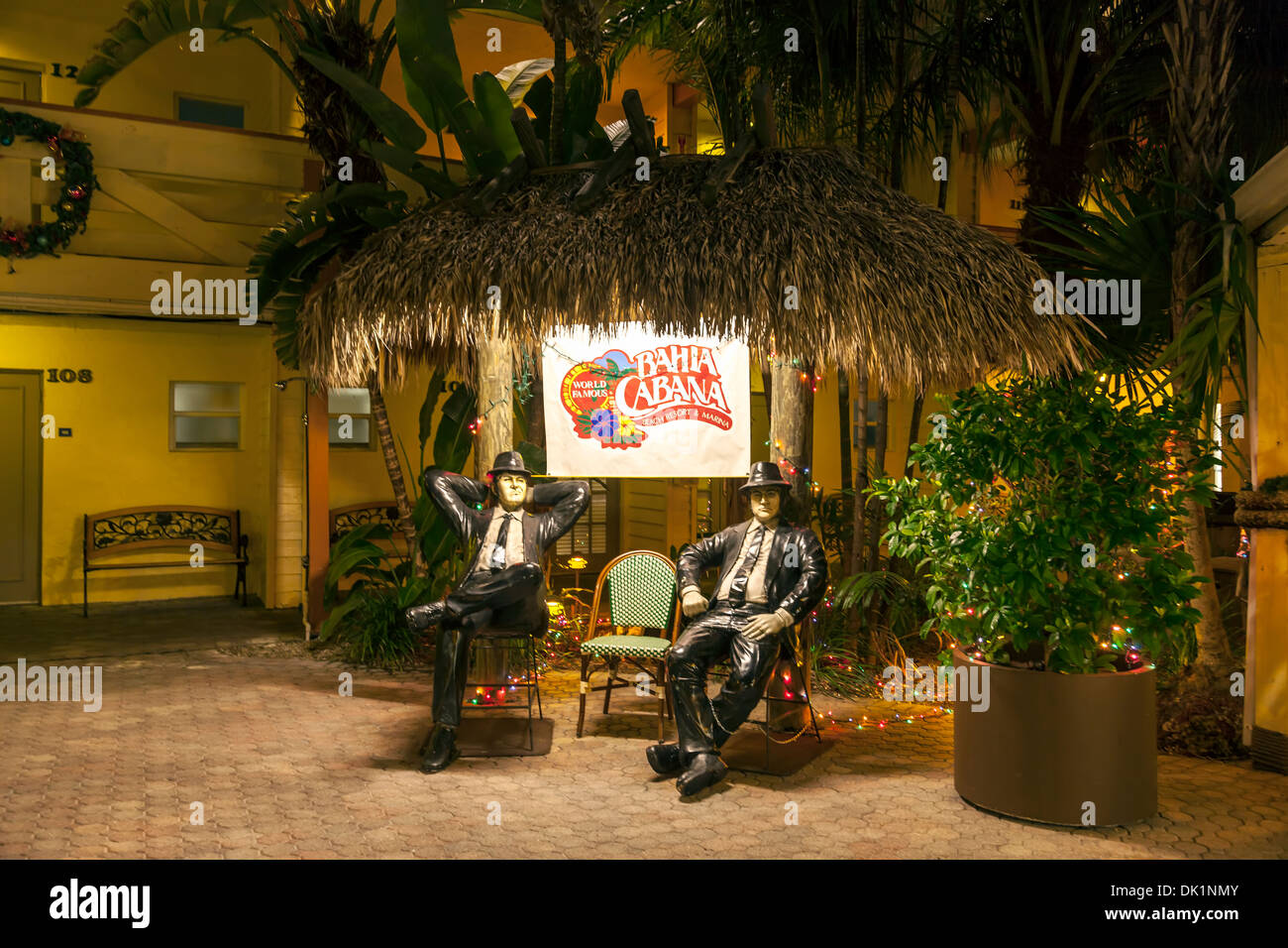 Life size statues of the Blues Brothers sit on a patio at the Bahia Cabana Hotel on Fort