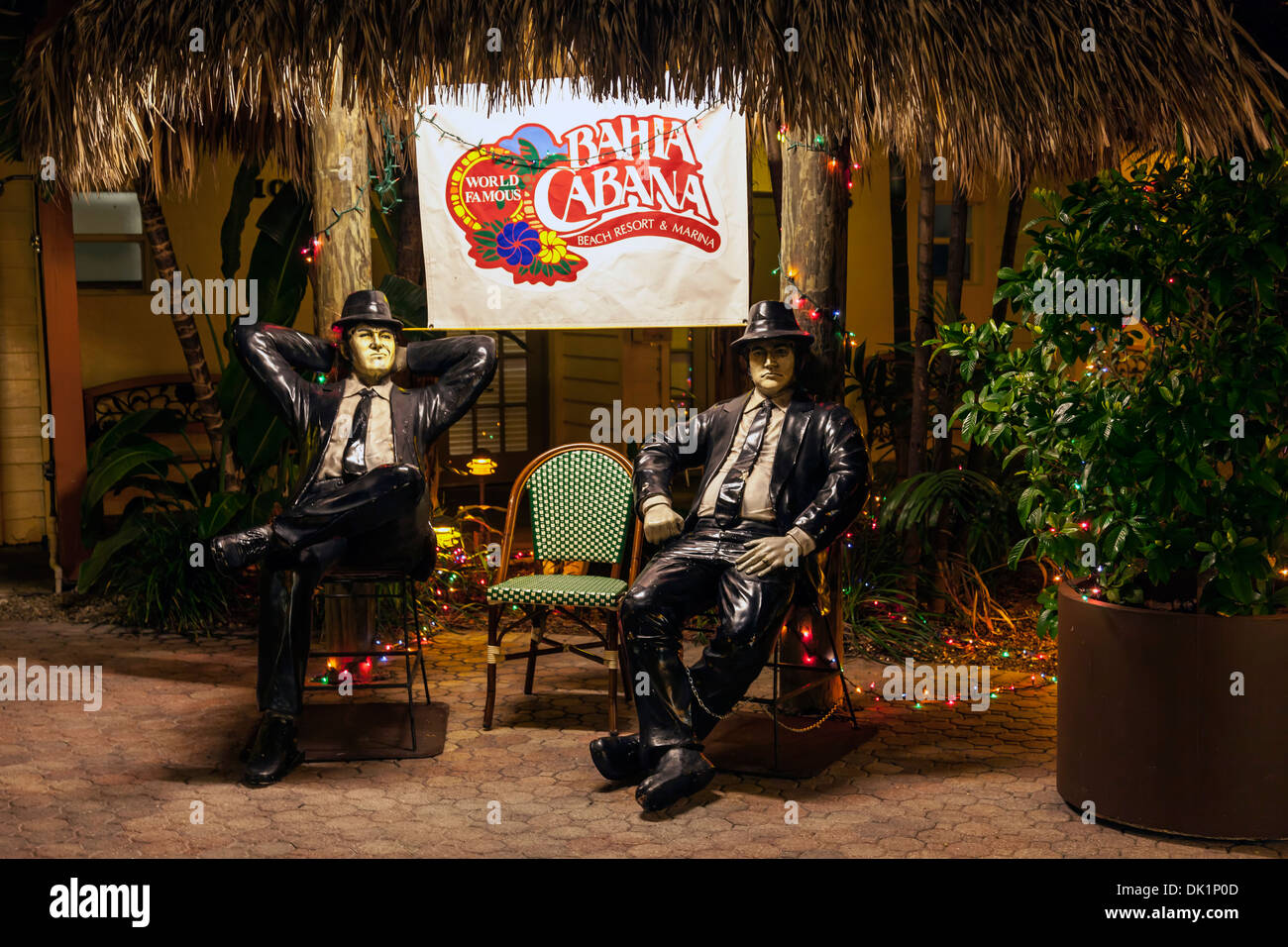 Life size statues of the Blues Brothers sit on a patio at the Bahia Cabana Hotel on Fort