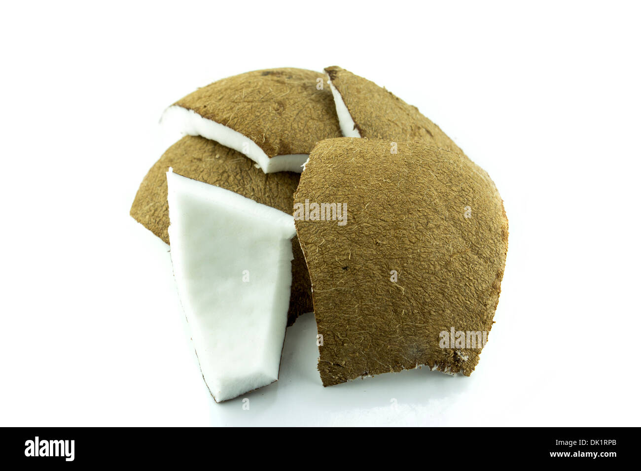 fresh Coconuts with parts on white background Stock Photo
