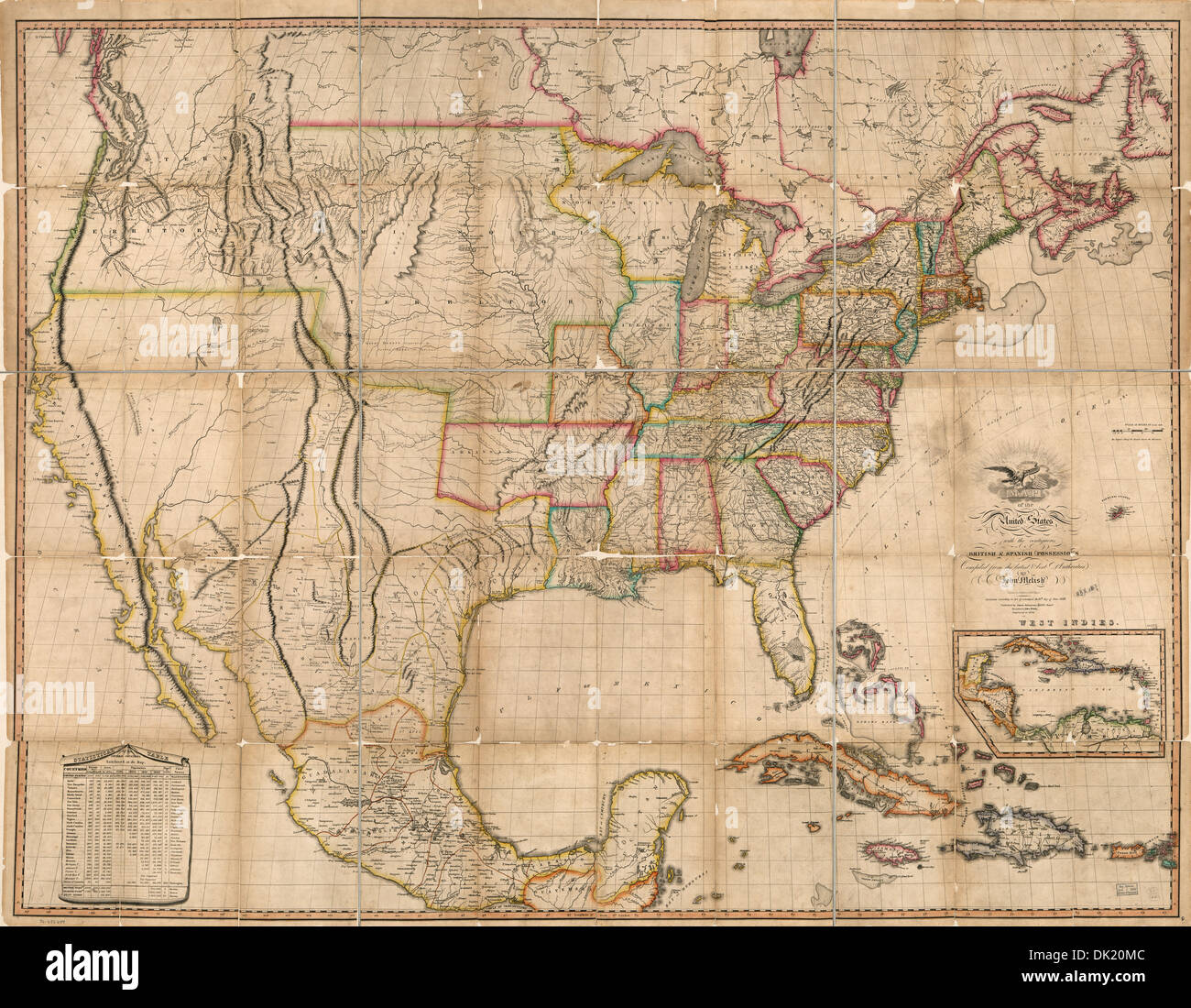 Map of the United States of America : with the contiguous British and Spanish possessions 1823 Stock Photo
