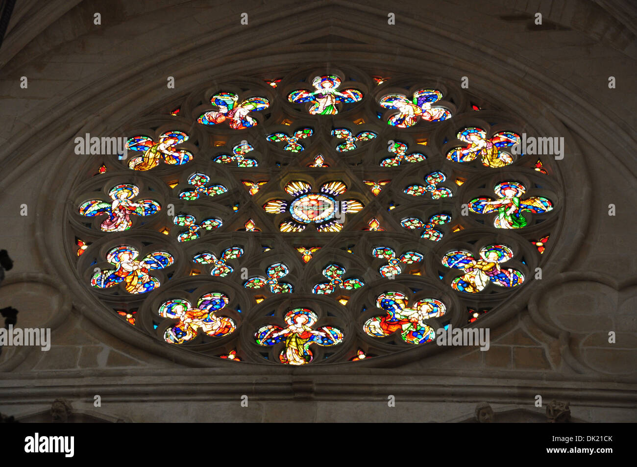Detail of a stained glass rosette in the Burgos Cathedral (Spain) Stock Photo