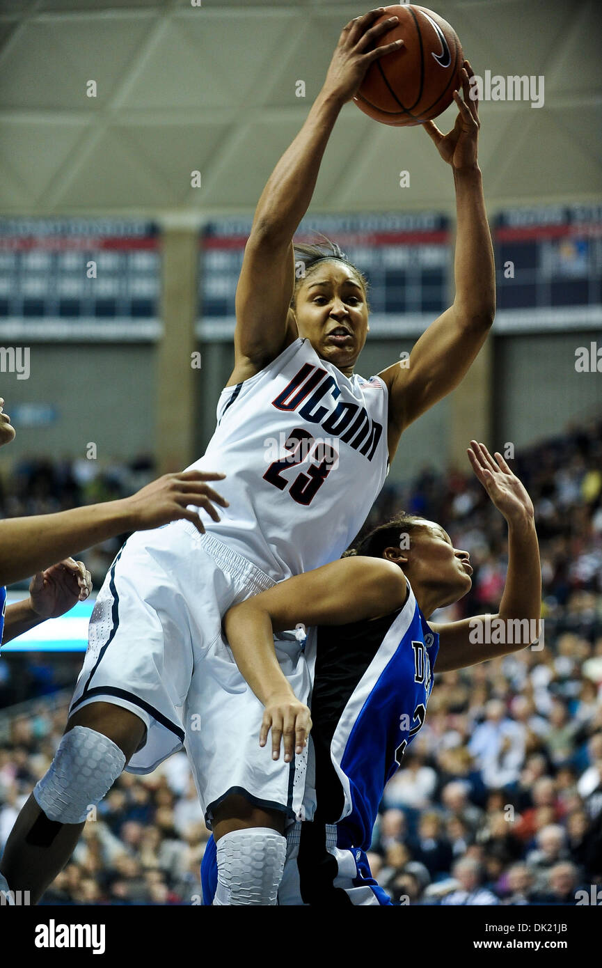 Jan. 31, 2011 - Storrs, Connecticut, United States of America - Connecticut F Maya Moore (23) grabs the offensive rebound.At the half Connecticut leads Duke 41 - 15 at Gampel Pavilion. (Credit Image: © Geoff Bolte/Southcreek Global/ZUMAPRESS.com) Stock Photo