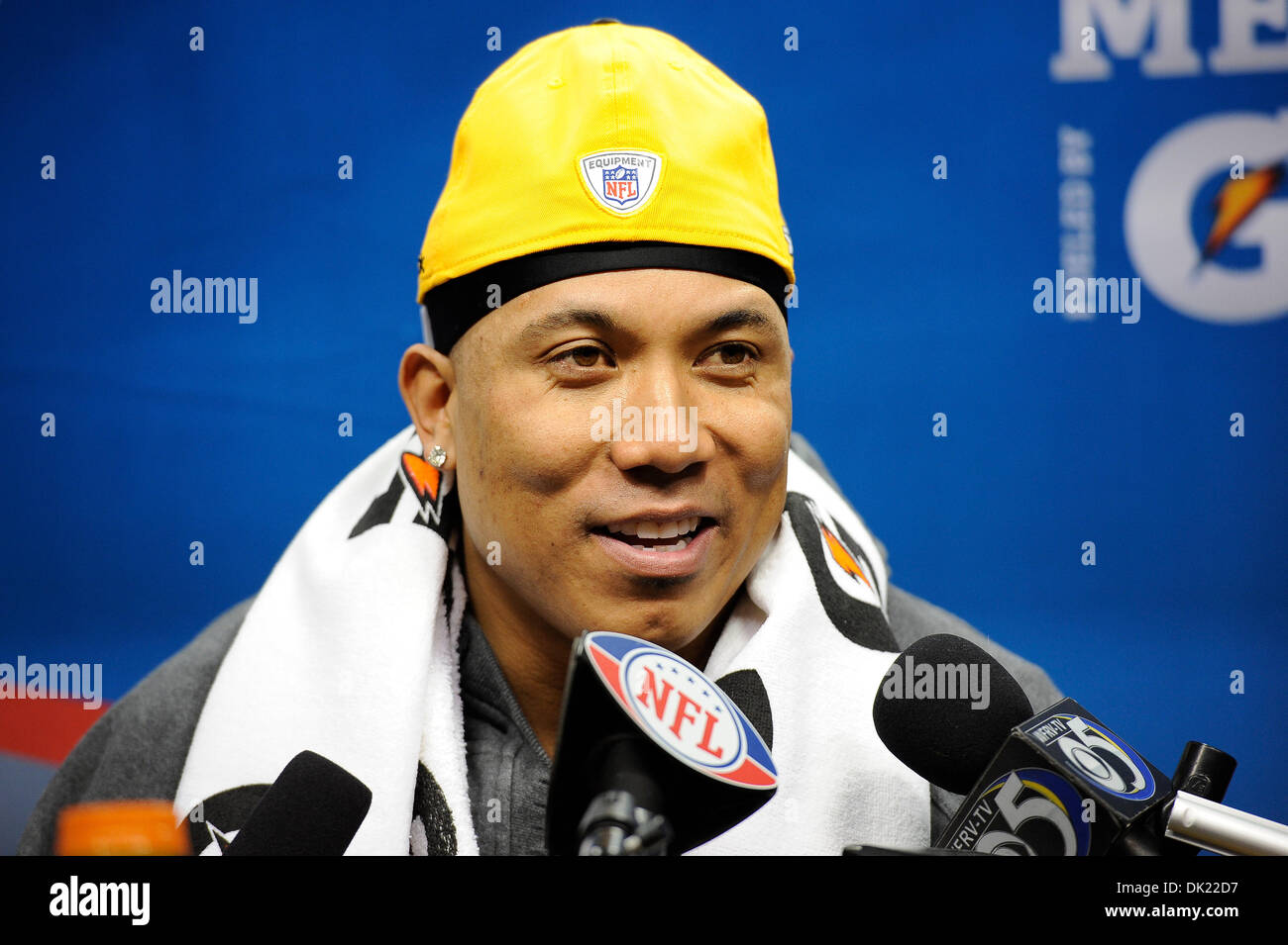 Feb. 1, 2011 - Arlington, Texas, United States of America - Pittsburgh Steelers wide receiver Hines Ward (86) answers questions during the 2011 Super Bowl Media Day at Dallas Cowboys Stadium in Arlington, Texas. (Credit Image: © Jerome Miron/Southcreek Global/ZUMAPRESS.com) Stock Photo