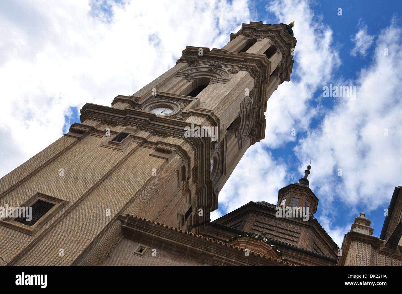 The clock tower of the Pillar Basilica in Zaragoza (Spain) Stock Photo