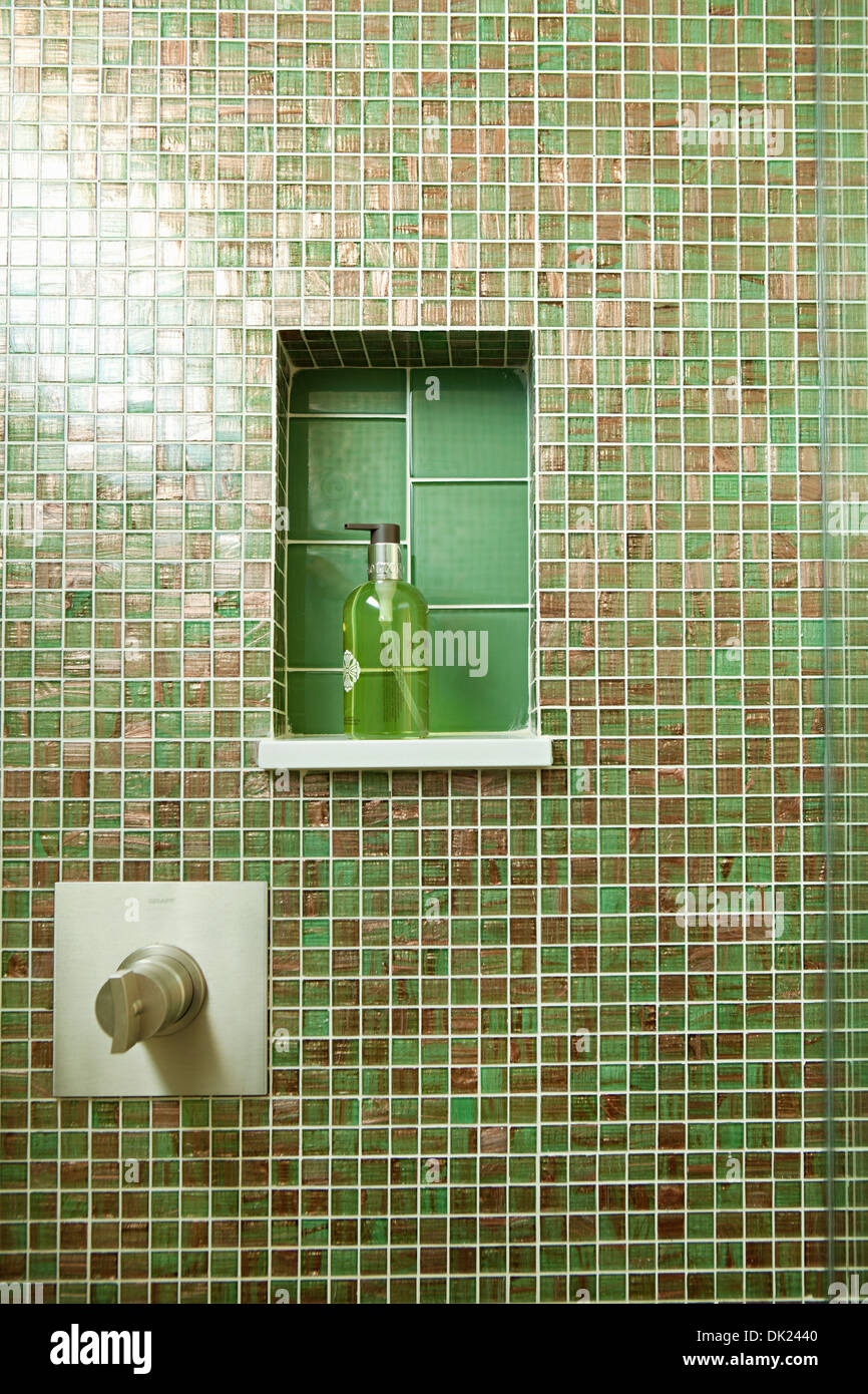 Green tile in bathroom shower with insert Stock Photo: 63356720 - Alamy