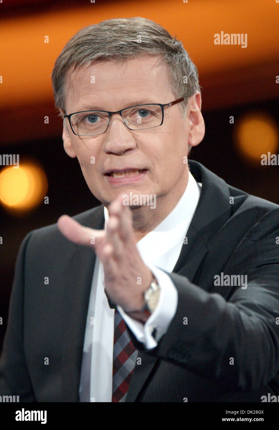 Huerth, Germany. 01st Dec, 2013. TV host Guenther Jauch stands on stage
