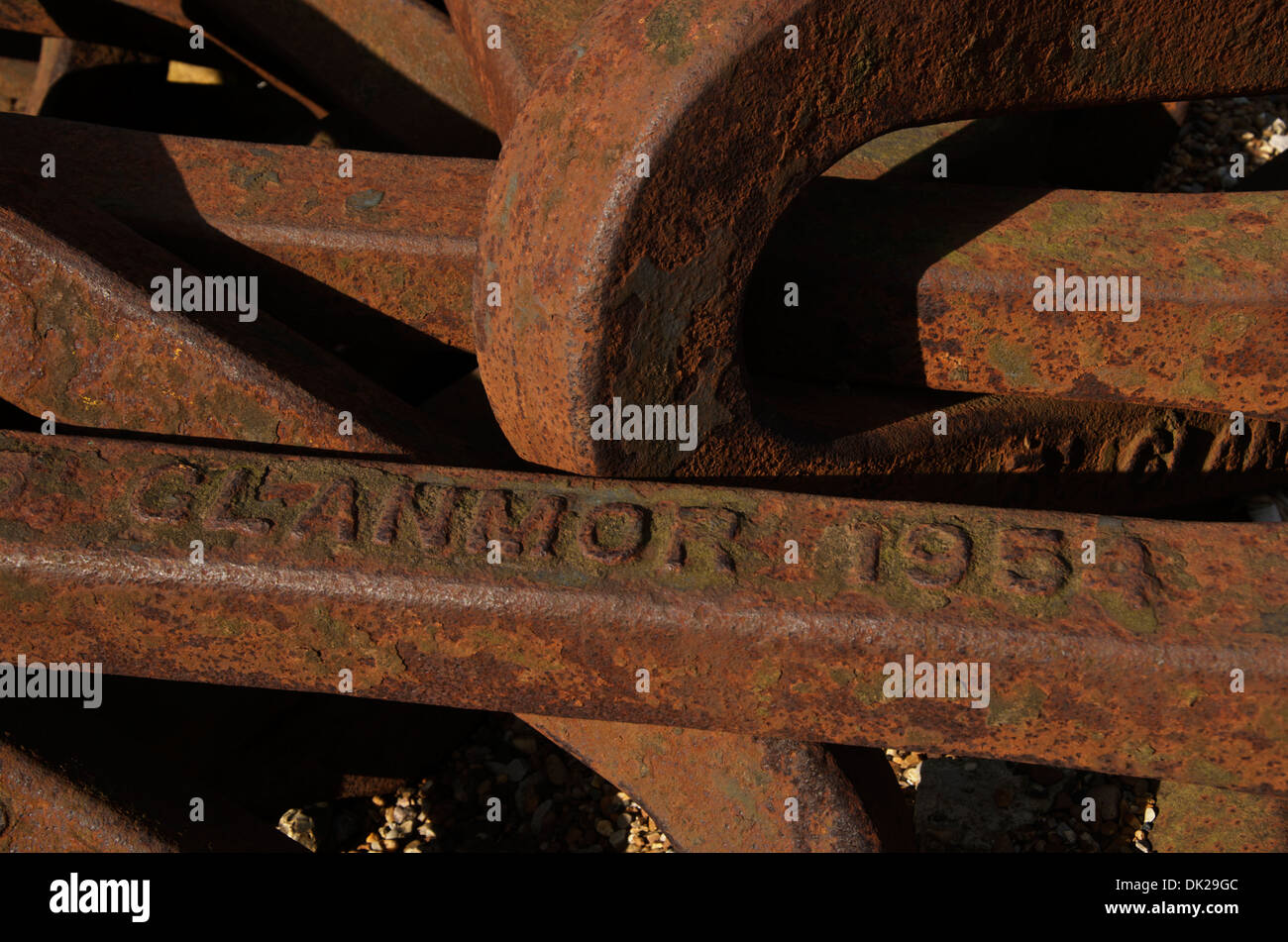 Steel mooring chain embossed 31 Glanmor 1954 Stock Photo