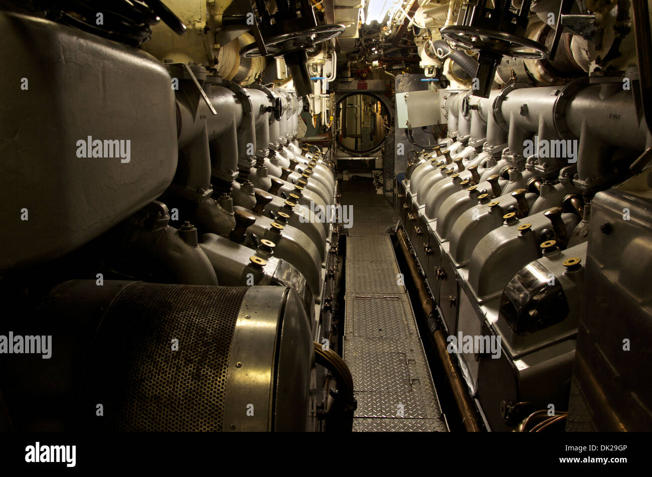 The engine room of Cold War submarine HMS Ocelot Stock Photo