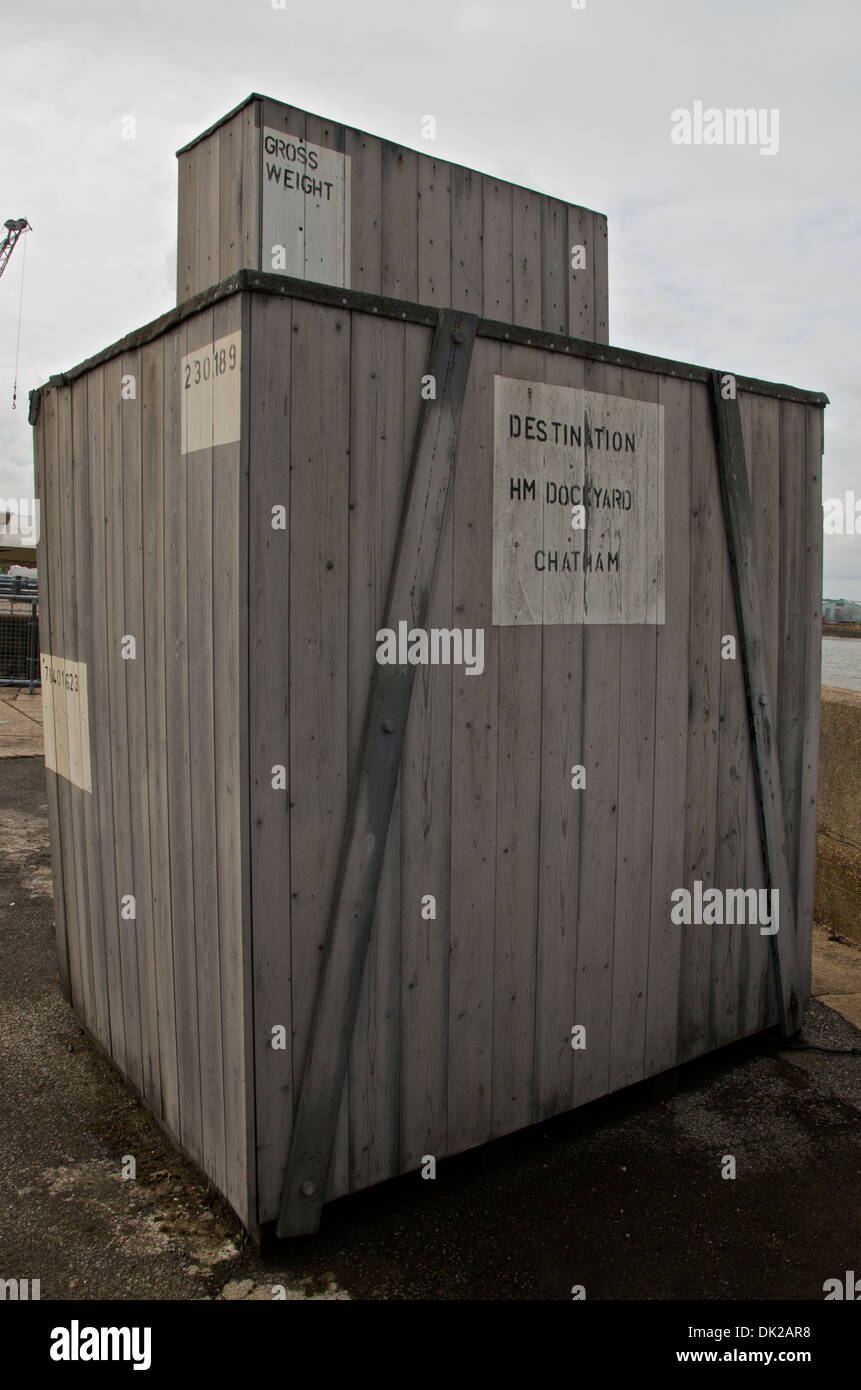 Wooden shipping crate at The Historic Dockyard, Chatham, Kent, UK Stock