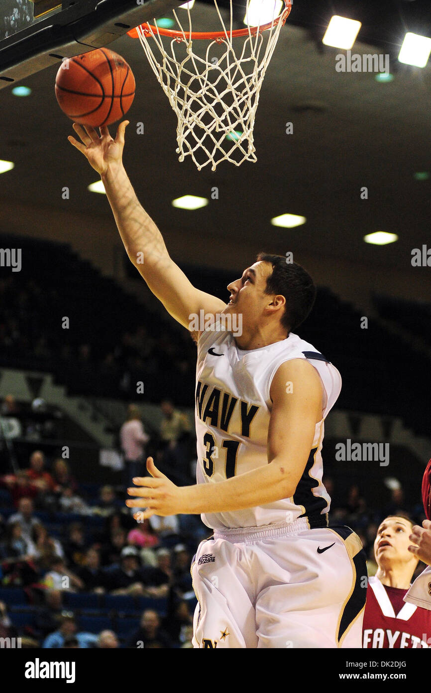 Feb. 12, 2011 - Annapolis, Maryland, U.S - Navy forward J.J. Avila (31) goes up for a shot during the first half of Saturday night's game against Lafayette at the Naval Academy in Annapolis, MD. Navy leads Lafayette 36-21 at the half. (Credit Image: © Russell Tracy/Southcreek Global/ZUMAPRESS.com) Stock Photo