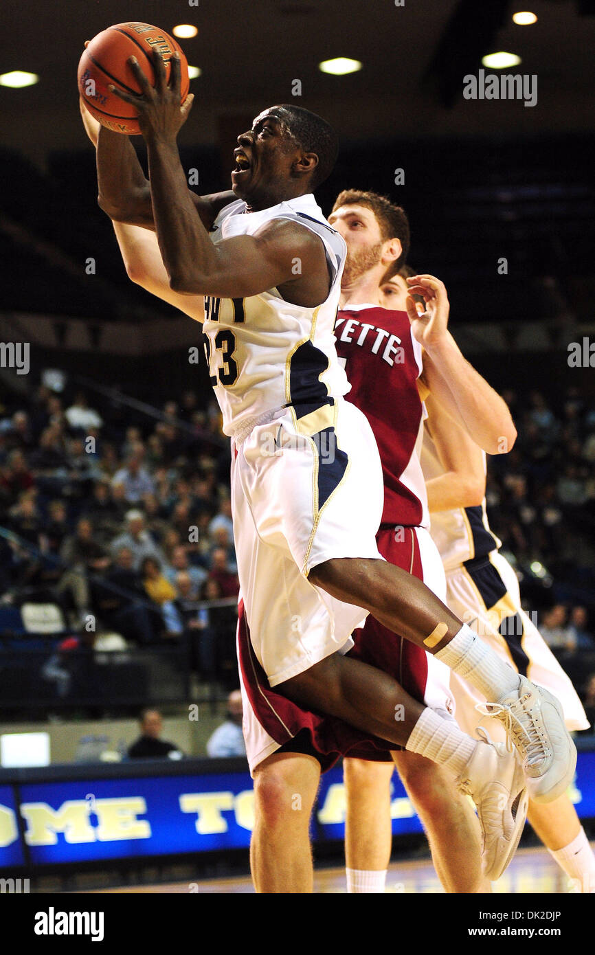 Feb. 12, 2011 - Annapolis, Maryland, U.S - Navy guard O.J. Avworo (23) goes up for a basket during the first half of Saturday night's game against Lafayette at the Naval Academy in Annapolis, MD. Navy leads Lafayette 36-21 at the half. (Credit Image: © Russell Tracy/Southcreek Global/ZUMAPRESS.com) Stock Photo
