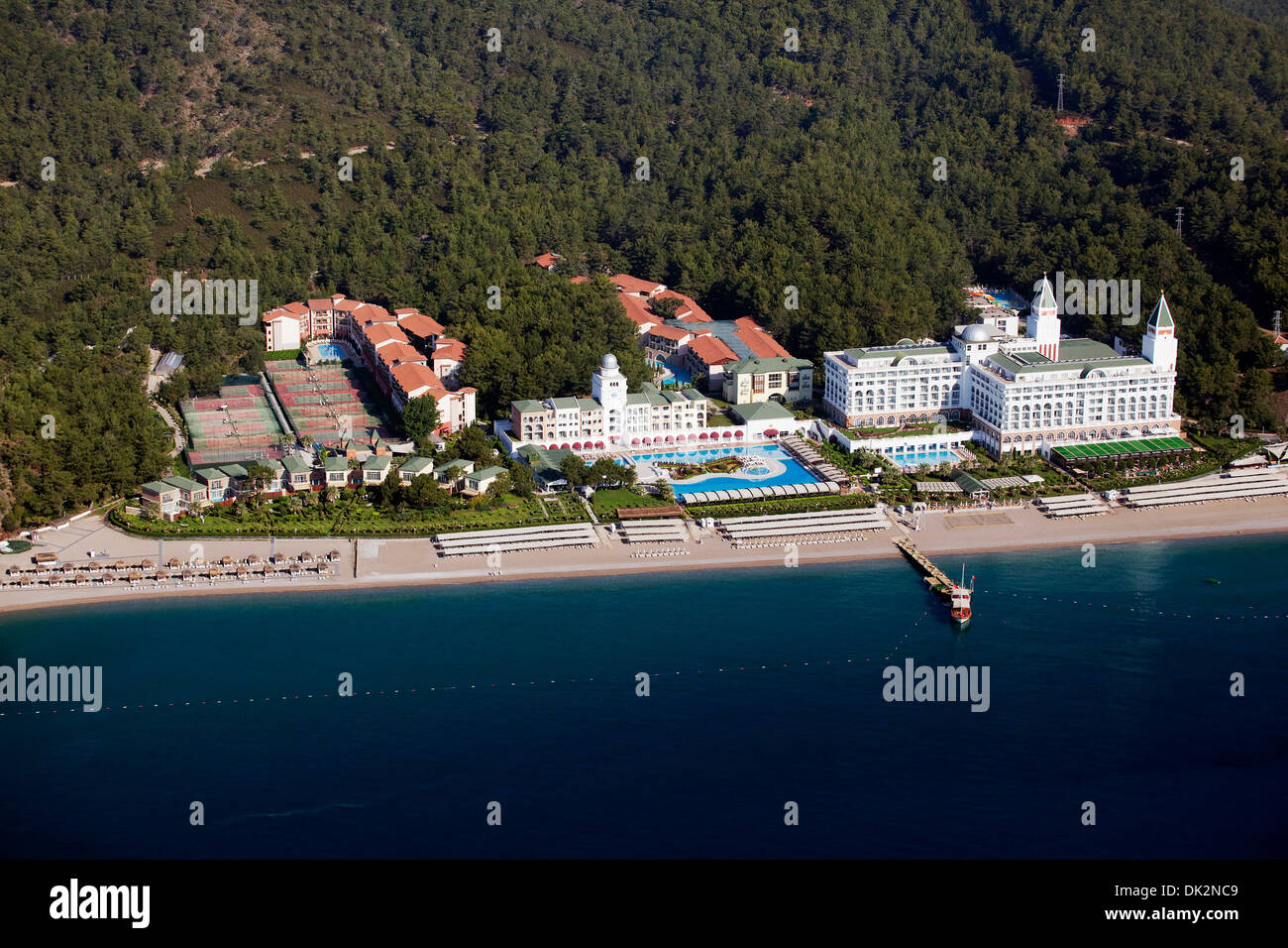 Aerial view of Tekirova Beach and Amara Dolce Vita Hotel Antalya Turkey Stock Photo