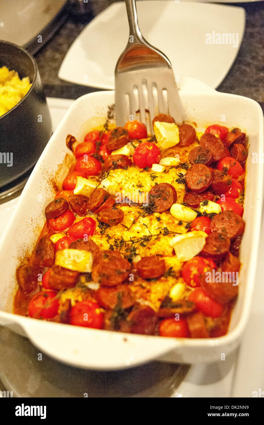 Cod and chorizo Spanish style fish stew Stock Photo - Alamy