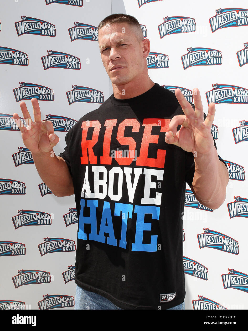 John Cena Dwayne 'The Rock' Johnson Press Conference for WrestleMania  XXVIII at Eden Roc Renaissance Miami Florida - 28.03.12 Stock Photo - Alamy