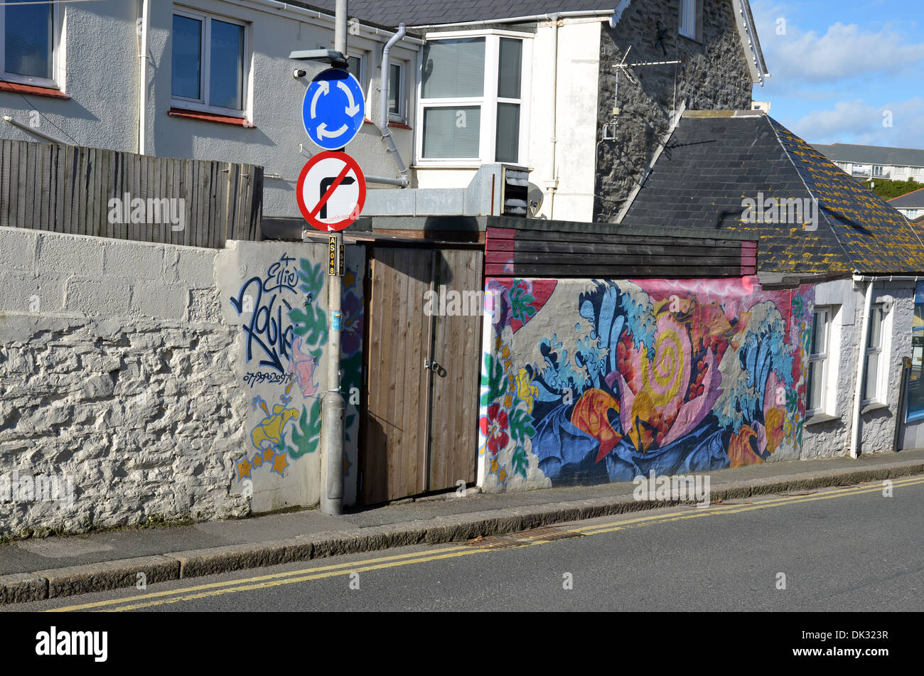 grafiti on wall at Newquay Cornwall number 3427 Stock Photo