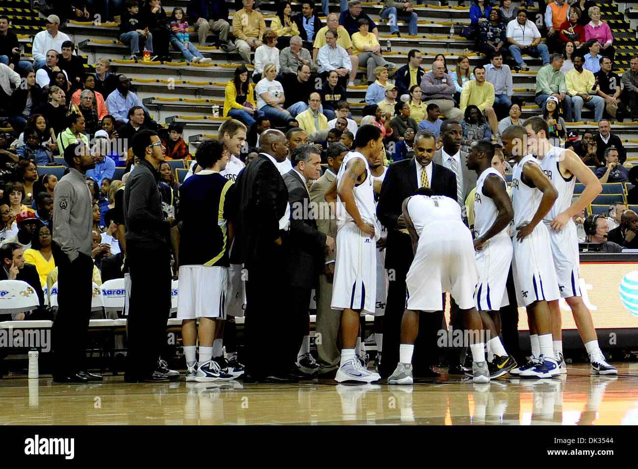 Feb. 23, 2011 - Atlanta, Georgia, United States of America - Georgia Tech head coach Paul Hewitt addresses his team in a game against Virginia at Alexander Memorial Coliseum in Atlanta Georgia. Virginia wins 62-56 (Credit Image: © Marty Bingham/Southcreek Global/ZUMAPRESS.com) Stock Photo