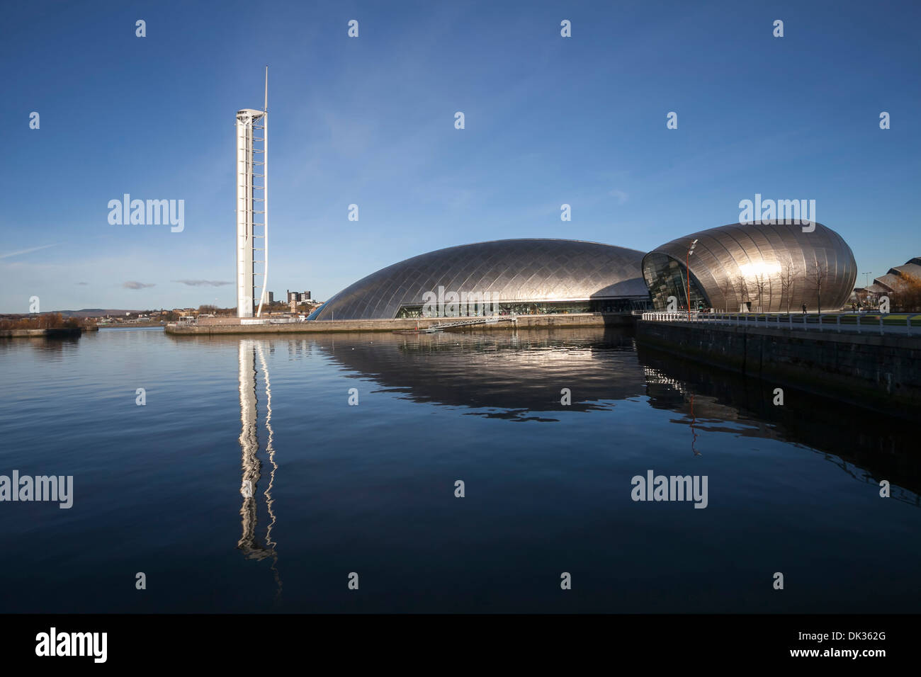 The Glasgow Science Centre and Tower/ the Glasgow Needle on a sunny day in early winter Stock