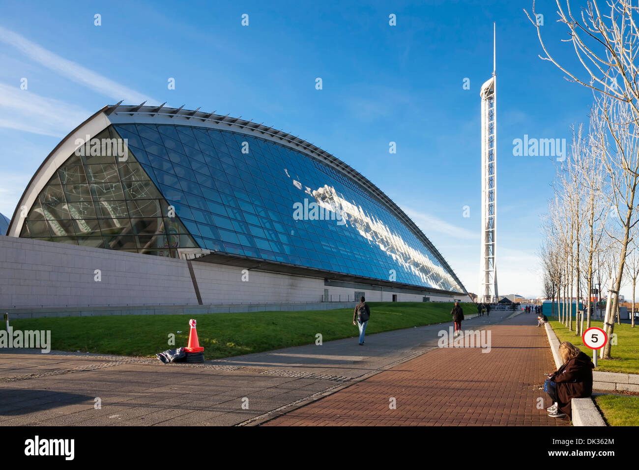 The Glasgow Science Centre and Tower/ the Glasgow Needle on a sunny day in early winter Stock
