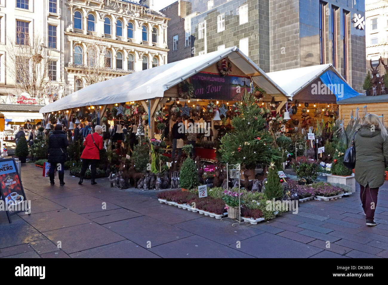 Sales stalls in Glasgow's Christmas market at St. Enoch Square in