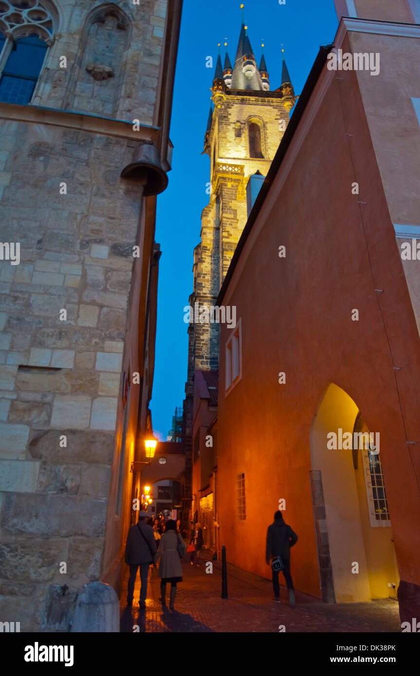 Tynska alley off old town square under Tyn church old town Prague Czech Republic Europe Stock Photo