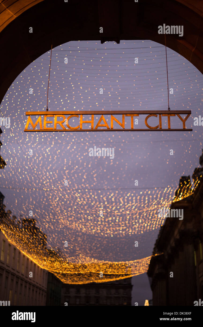 Merchant City sign in Royal Exchange Square, Glasgow, Scotland Stock Photo